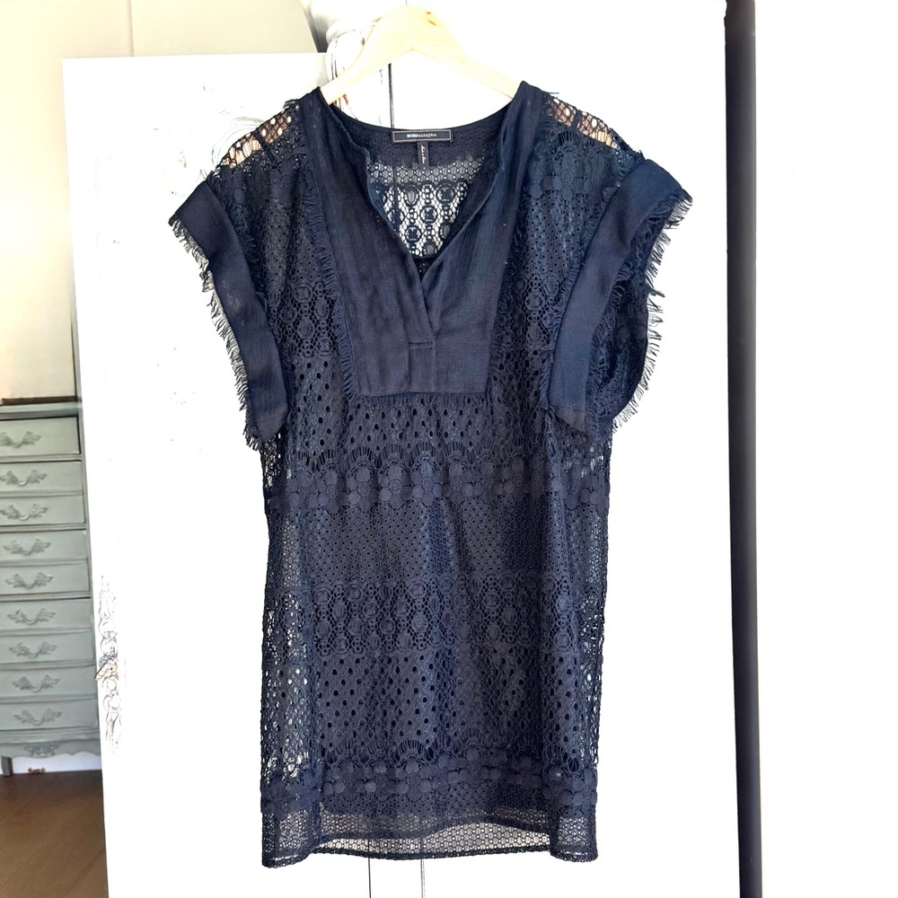 BCBG MaxAzria Lindsay Lace Mini Dress Slip Set Black 2pc